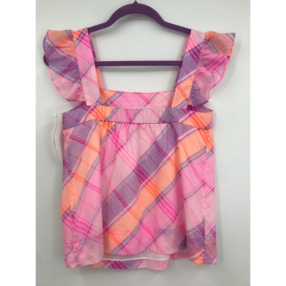 Lilly Pulitzer Reyna Ruffle Top Madras Plaid Pink Size XXS NEW - Picture 4 of 6